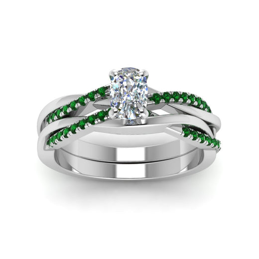 cushion-cut-Infinity-twist-diamond-matching-bridal-set-with-emerald-in-950-Platinum-FD8253CUGEMGR-NL-WG