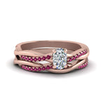 Load image into Gallery viewer, cushion-cut-Infinity-twist-diamond-matching-bridal-set-with-pink-sapphire-in-14K-rose-gold-FD8253CUGSADRPI-NL-RG
