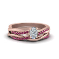 Thumbnail 7 - cushion-cut-Infinity-twist-diamond-matching-bridal-set-with-pink-sapphire-in-14K-rose-gold-FD8253CUGSADRPI-NL-RG