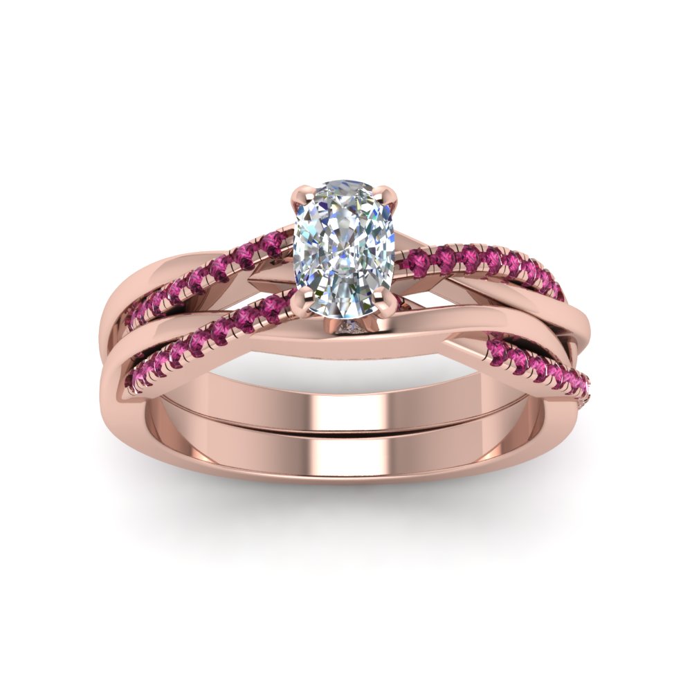 cushion-cut-Infinity-twist-diamond-matching-bridal-set-with-pink-sapphire-in-14K-rose-gold-FD8253CUGSADRPI-NL-RG
