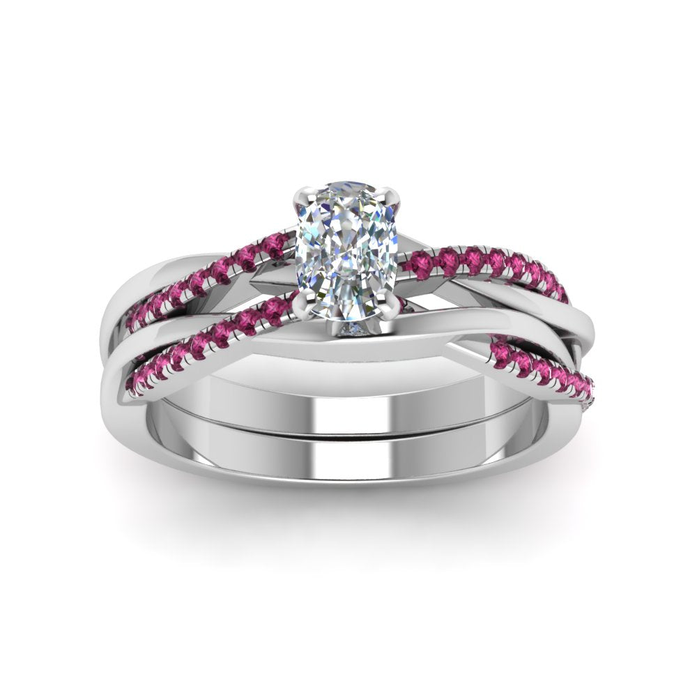 cushion-cut-Infinity-twist-diamond-matching-bridal-set-with-pink-sapphire-in-14K-white-gold-FD8253CUGSADRPI-NL-WG