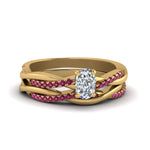 Load image into Gallery viewer, cushion-cut-Infinity-twist-diamond-matching-bridal-set-with-pink-sapphire-in-14K-yellow-gold-FD8253CUGSADRPI-NL-YG
