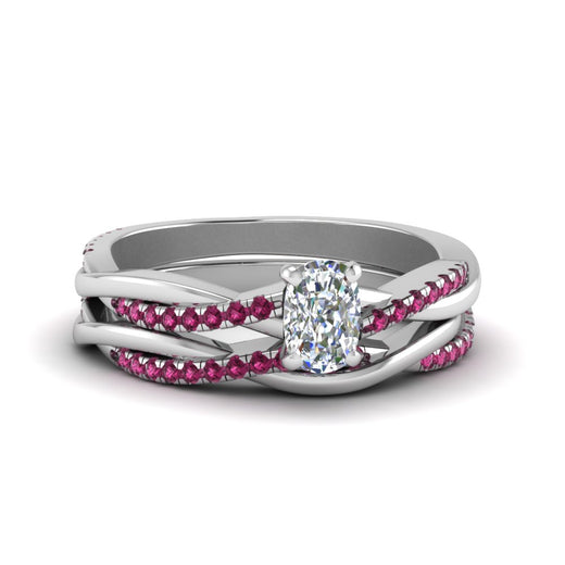 cushion-cut-Infinity-twist-diamond-matching-bridal-set-with-pink-sapphire-in-950-Platinum-FD8253CUGSADRPI-NL-WG