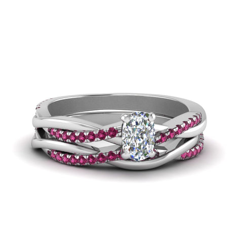 cushion-cut-Infinity-twist-diamond-matching-bridal-set-with-pink-sapphire-in-950-Platinum-FD8253CUGSADRPI-NL-WG