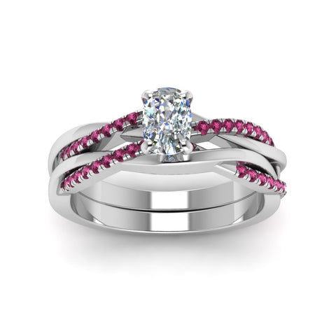 cushion-cut-Infinity-twist-diamond-matching-bridal-set-with-pink-sapphire-in-950-Platinum-FD8253CUGSADRPI-NL-WG