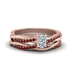 Load image into Gallery viewer, cushion-cut-Infinity-twist-diamond-matching-bridal-set-with-ruby-in-14K-rose-gold-FD8253CUGRUDR-NL-RG
