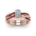 Load image into Gallery viewer, cushion-cut-Infinity-twist-diamond-matching-bridal-set-with-ruby-in-14K-rose-gold-FD8253CUGRUDR-NL-RG

