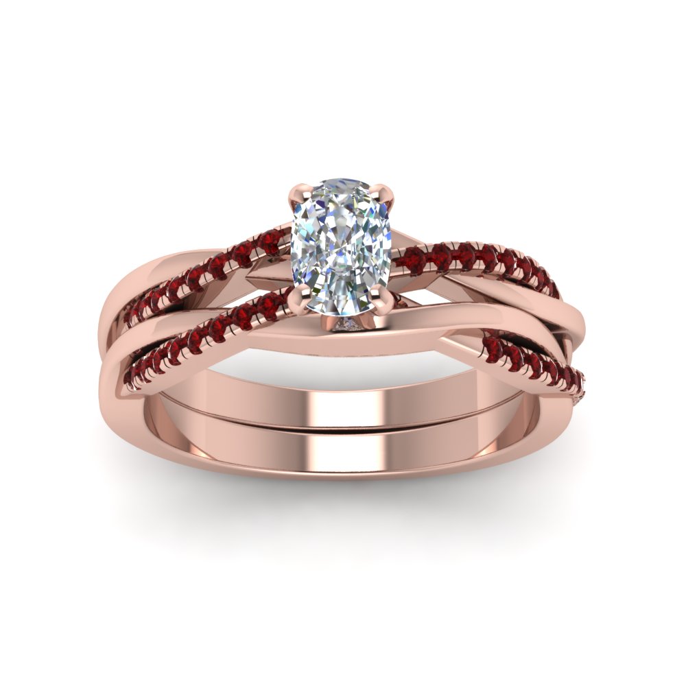 cushion-cut-Infinity-twist-diamond-matching-bridal-set-with-ruby-in-14K-rose-gold-FD8253CUGRUDR-NL-RG