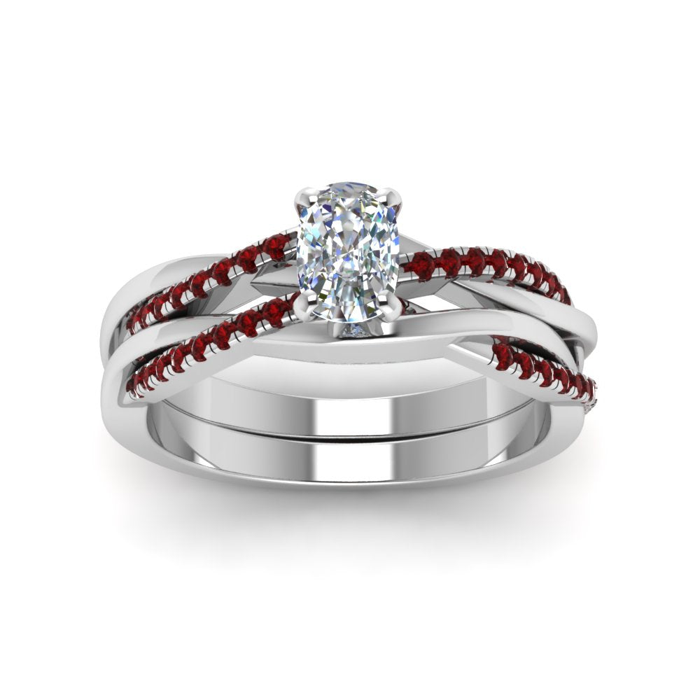 cushion-cut-Infinity-twist-diamond-matching-bridal-set-with-ruby-in-14K-white-gold-FD8253CUGRUDR-NL-WG