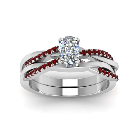 cushion-cut-Infinity-twist-diamond-matching-bridal-set-with-ruby-in-950-Platinum-FD8253CUGRUDR-NL-WG