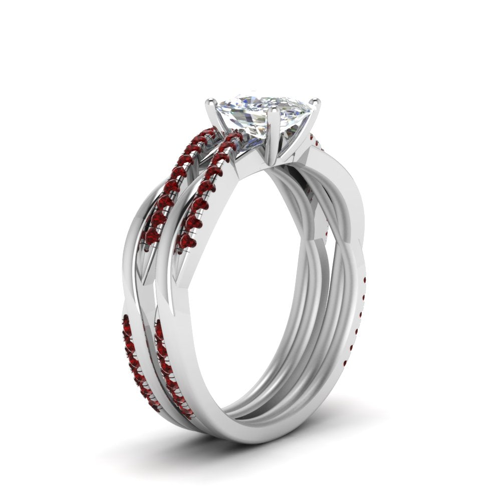 cushion-cut-Infinity-twist-diamond-matching-bridal-set-with-ruby-in-14K-white-gold-FD8253CUGRUDR-NL-WG