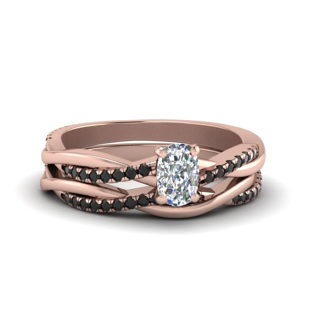 cushion-cut-Infinity-twist-matching-bridal-set-with-black-diamond-in-14K-rose-gold-FD8253CUGBLACK-NL-RG