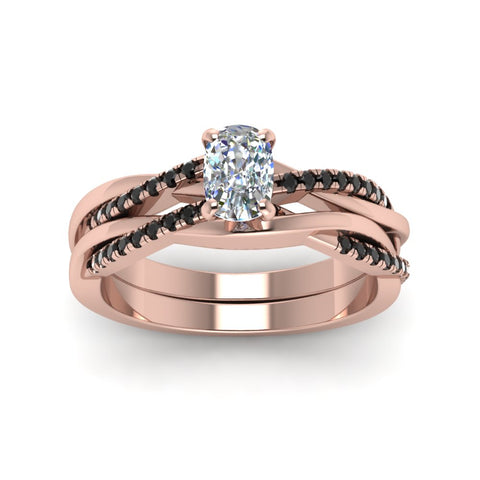 cushion-cut-Infinity-twist-matching-bridal-set-with-black-diamond-in-14K-rose-gold-FD8253CUGBLACK-NL-RG