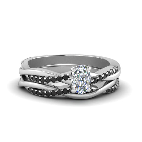 cushion-cut-Infinity-twist-matching-bridal-set-with-black-diamond-in-14K-white-gold-FD8253CUGBLACK-NL-WG