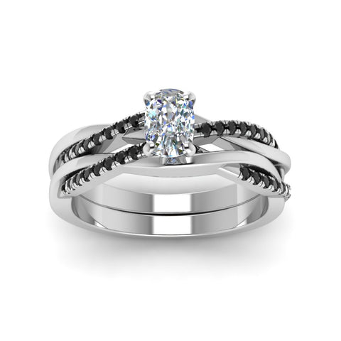 cushion-cut-Infinity-twist-matching-bridal-set-with-black-diamond-in-14K-white-gold-FD8253CUGBLACK-NL-WG