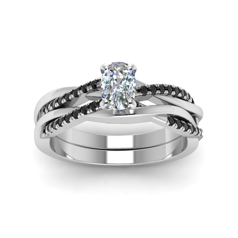 cushion-cut-Infinity-twist-matching-bridal-set-with-black-diamond-in-950-Platinum-FD8253CUGBLACK-NL-WG