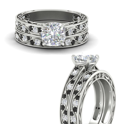 cushion-cut-antique-filigree-black-diamond-bridal-ring-set-in-white-gold-fdens3543cugblackangle3-nl-wg.jpg