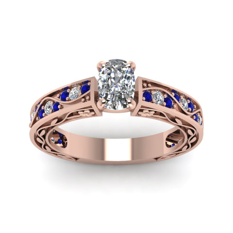 cushion-cut-antique-filigree-diamond-ring-with-blue-sapphire-in-14K-rose-gold-FDENS3543CURGSABLANGLE5-NL-RG