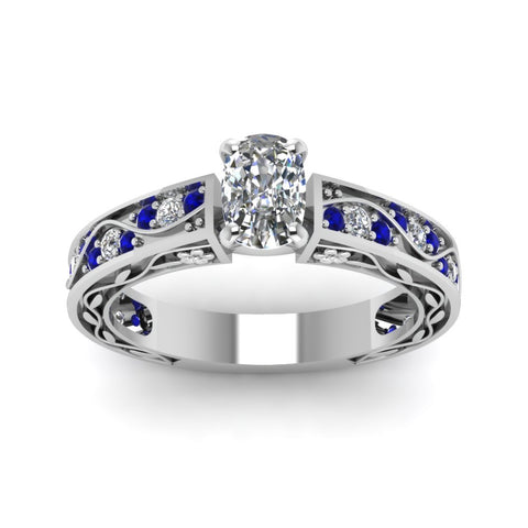 cushion-cut-antique-filigree-diamond-ring-with-blue-sapphire-in-14K-white-gold-FDENS3543CURGSABLANGLE5-NL-WG