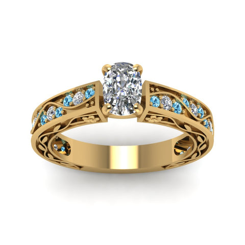 cushion-cut-antique-filigree-diamond-ring-with-ice-blue-topaz-in-14K-yellow-gold-FDENS3543CURGICBLTOANGLE5-NL-YG
