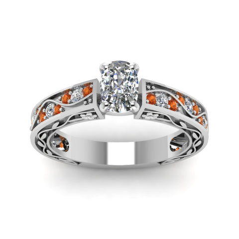 cushion-cut-antique-filigree-diamond-ring-with-orange-sapphire-in-14K-white-gold-FDENS3543CURGSAORANGLE5-NL-WG
