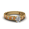 Load image into Gallery viewer, cushion-cut-antique-filigree-diamond-ring-with-orange-sapphire-in-14K-yellow-gold-FDENS3543CURGSAOR-NL-YG_bb2d21f4-9765-4a5e-9964-61c8e45d77f7