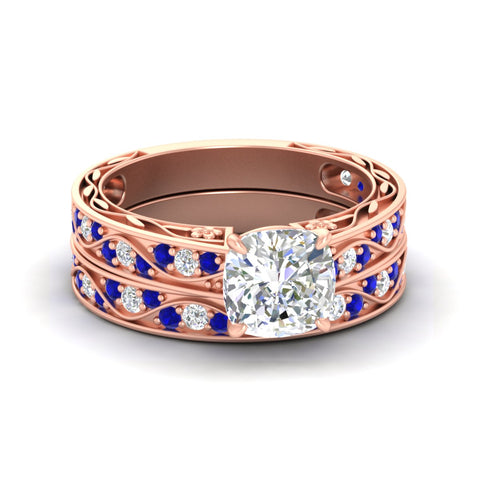 cushion-cut-antique-filigree-sapphire-bridal-ring-set-in-rose-gold-fdens3543cugsablsleep-nl-rg.jpg
