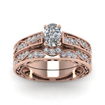 Load image into Gallery viewer, cushion-cut-antique-filigree-wedding-ring-set-in-rose-gold-FDENS3543CUANGLE5-NL-RG
