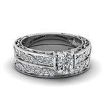 Load image into Gallery viewer, cushion-cut-antique-filigree-wedding-ring-set-in-white-gold-FDENS3543CU-NL-WG