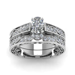 Load image into Gallery viewer, cushion-cut-antique-filigree-wedding-ring-set-in-white-gold-FDENS3543CUANGLE5-NL-WG