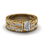 Load image into Gallery viewer, cushion-cut-antique-filigree-wedding-ring-set-in-yellow-gold-FDENS3543CU-NL-YG