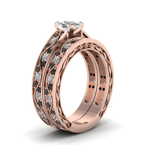 cushion-cut-antique-filigree-wedding-ring-set-with-black-diamond-in-rose-gold-FDENS3543CUGBLACKANGLE2-NL-RG