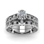 Load image into Gallery viewer, cushion-cut-antique-filigree-wedding-ring-set-with-black-diamond-in-white-gold-FDENS3543CUGBLACKANGLE5-NL-WG
