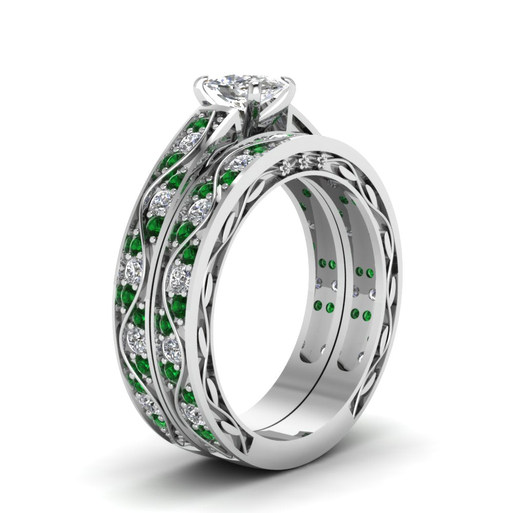 cushion-cut-antique-filigree-wedding-ring-set-with-emerald-in-white-gold-FDENS3543CUGEMGRANGLE2-NL-WG