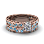 Load image into Gallery viewer, cushion-cut-antique-filigree-wedding-ring-set-with-ice-blue-topaz-in-rose-gold-FDENS3543CUGICBLTO-NL-RG
