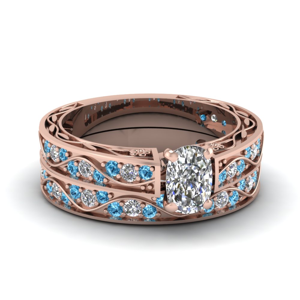 cushion-cut-antique-filigree-wedding-ring-set-with-ice-blue-topaz-in-rose-gold-FDENS3543CUGICBLTO-NL-RG
