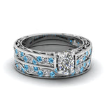 Load image into Gallery viewer, cushion-cut-antique-filigree-wedding-ring-set-with-ice-blue-topaz-in-white-gold-FDENS3543CUGICBLTO-NL-WG