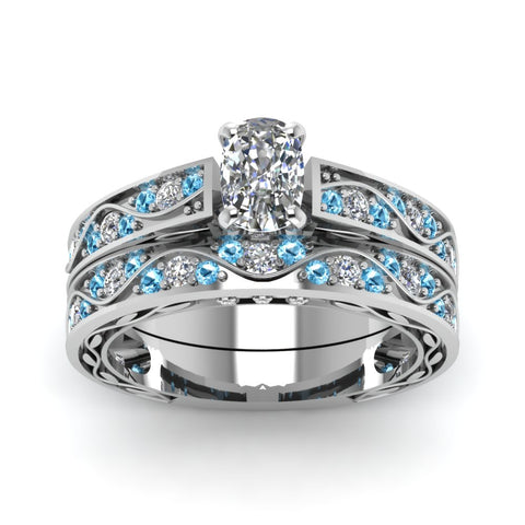 cushion-cut-antique-filigree-wedding-ring-set-with-ice-blue-topaz-in-white-gold-FDENS3543CUGICBLTOANGLE5-NL-WG