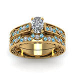 Load image into Gallery viewer, cushion-cut-antique-filigree-wedding-ring-set-with-ice-blue-topaz-in-yellow-gold-FDENS3543CUGICBLTOANGLE5-NL-YG