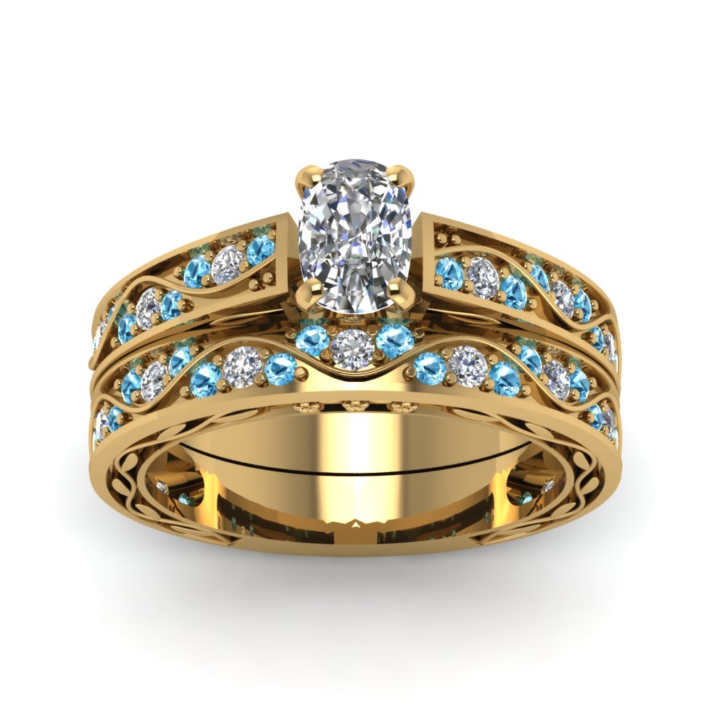 cushion-cut-antique-filigree-wedding-ring-set-with-ice-blue-topaz-in-yellow-gold-FDENS3543CUGICBLTOANGLE5-NL-YG