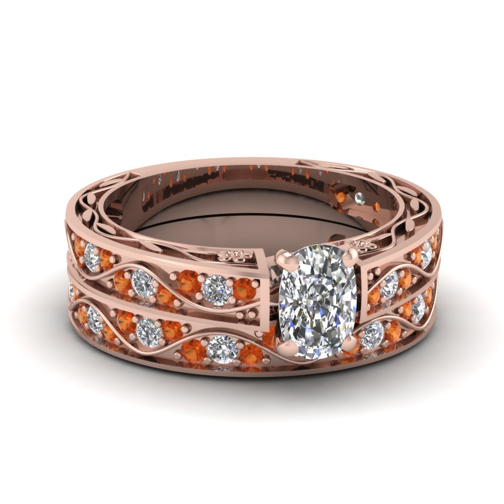 cushion-cut-antique-filigree-wedding-ring-set-with-orange-sapphire-in-rose-gold-FDENS3543CUGSAOR-NL-RG