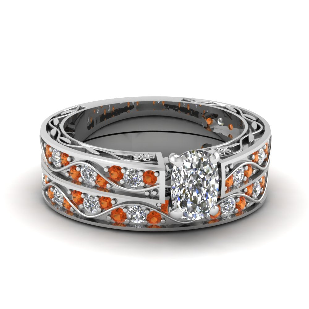 cushion-cut-antique-filigree-wedding-ring-set-with-orange-sapphire-in-white-gold-FDENS3543CUGSAOR-NL-WG