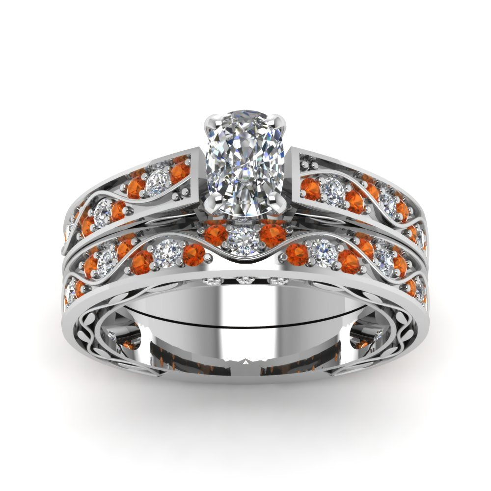 cushion-cut-antique-filigree-wedding-ring-set-with-orange-sapphire-in-white-gold-FDENS3543CUGSAORANGLE5-NL-WG