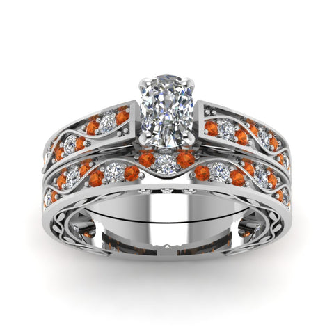 cushion-cut-antique-filigree-wedding-ring-set-with-orange-sapphire-in-white-gold-FDENS3543CUGSAORANGLE5-NL-WG