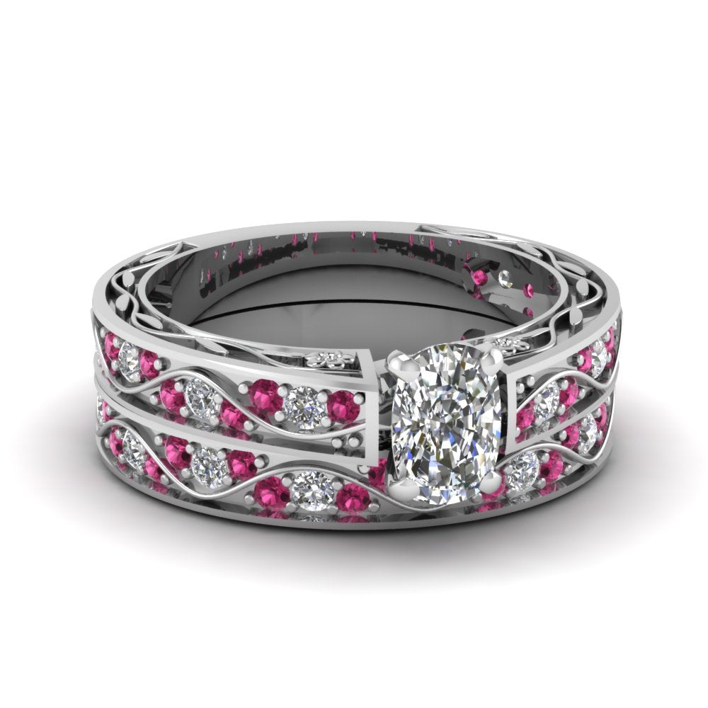 cushion-cut-antique-filigree-wedding-ring-set-with-pink-sapphire-in-white-gold-FDENS3543CUGSADRPI-NL-WG
