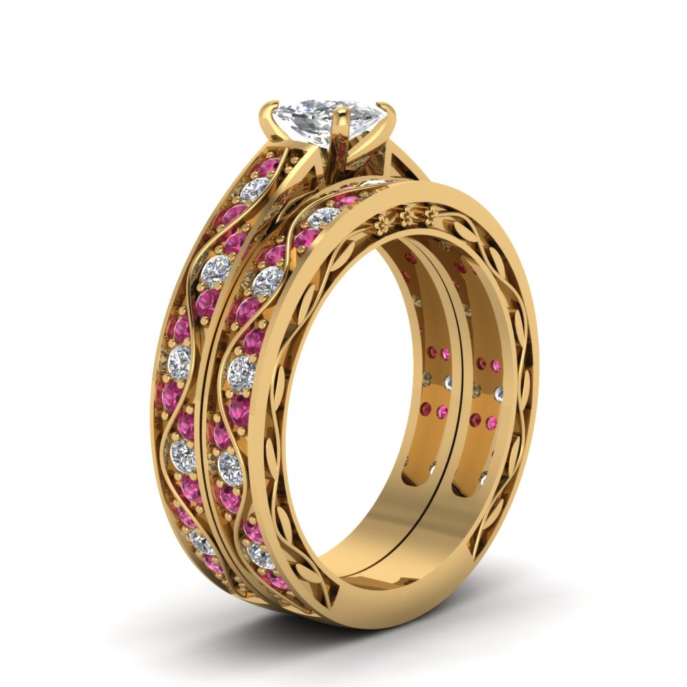 cushion-cut-antique-filigree-wedding-ring-set-with-pink-sapphire-in-yellow-gold-FDENS3543CUGSADRPIANGLE2-NL-YG