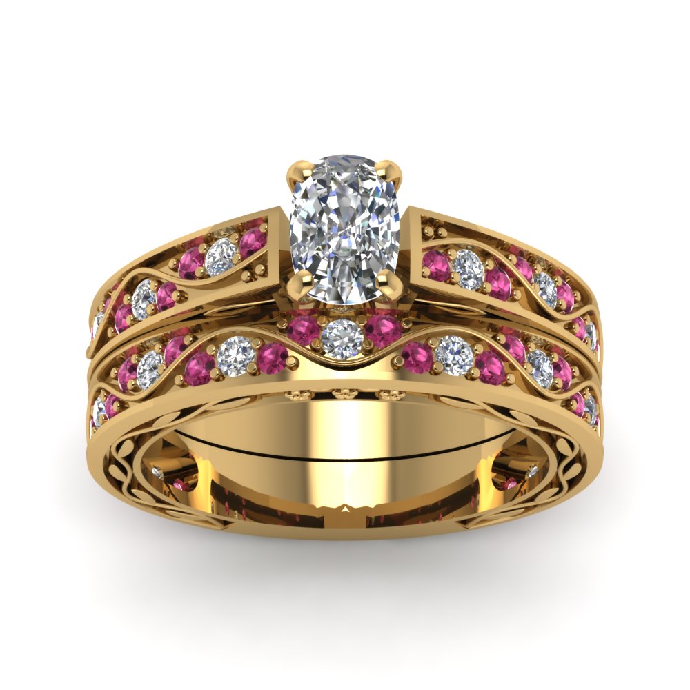 cushion-cut-antique-filigree-wedding-ring-set-with-pink-sapphire-in-yellow-gold-FDENS3543CUGSADRPIANGLE5-NL-YG