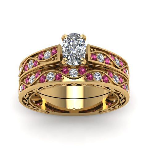 cushion-cut-antique-filigree-wedding-ring-set-with-pink-sapphire-in-yellow-gold-FDENS3543CUGSADRPIANGLE5-NL-YG