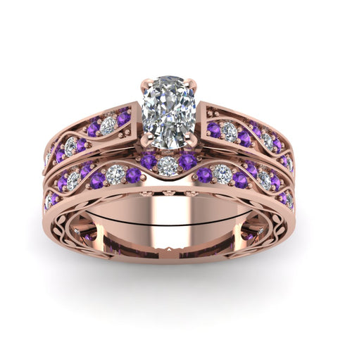 cushion-cut-antique-filigree-wedding-ring-set-with-purple-amethyst-in-rose-gold-FDENS3543CUGVITOANGLE5-NL-RG