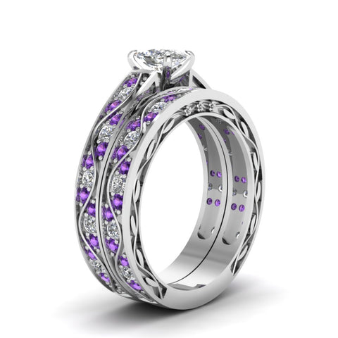 cushion-cut-antique-filigree-wedding-ring-set-with-purple-amethyst-in-white-gold-FDENS3543CUGVITOANGLE2-NL-WG